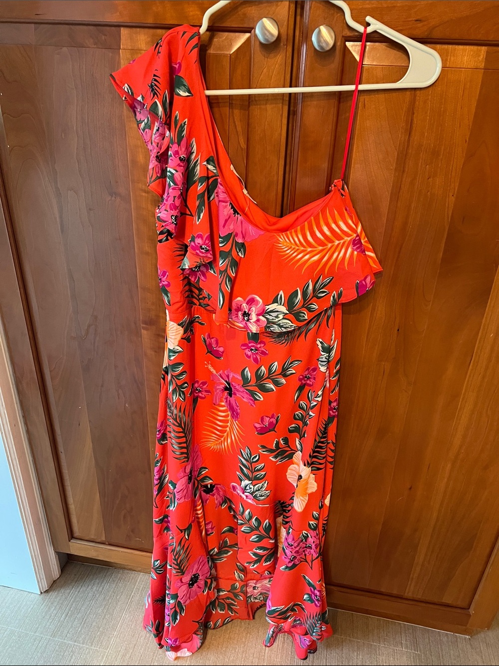 Floral One-Shoulder Red Summer Dress